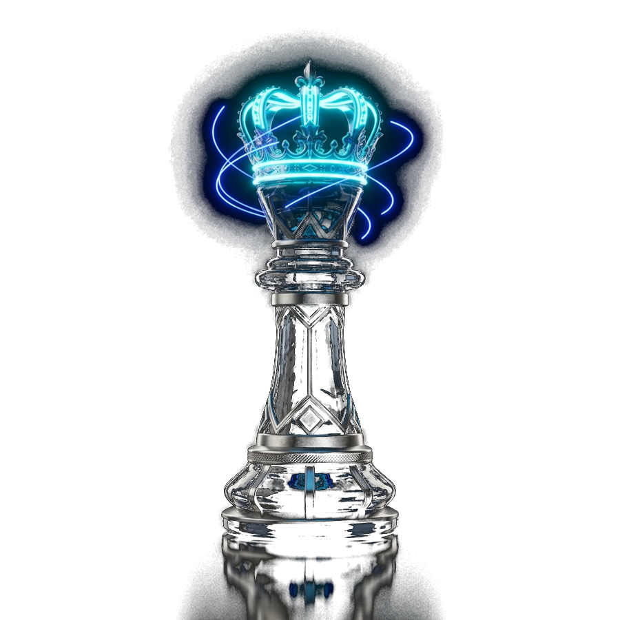 Strategic King Chess Piece with Glowing Cyan Crown